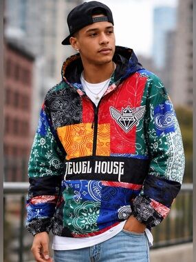 Jewel House Patchwork Bandana style Windbreaker Jacket colourful sz5XL